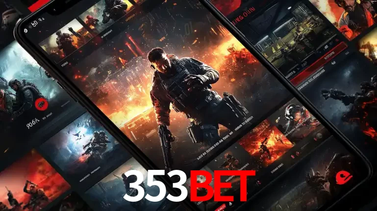 Tela de um celular exibindo uma galeria de jogos de tiro com temática militar, mostrando a variedade de e-sports disponíveis para apostas na plataforma de entretenimento 353BET.